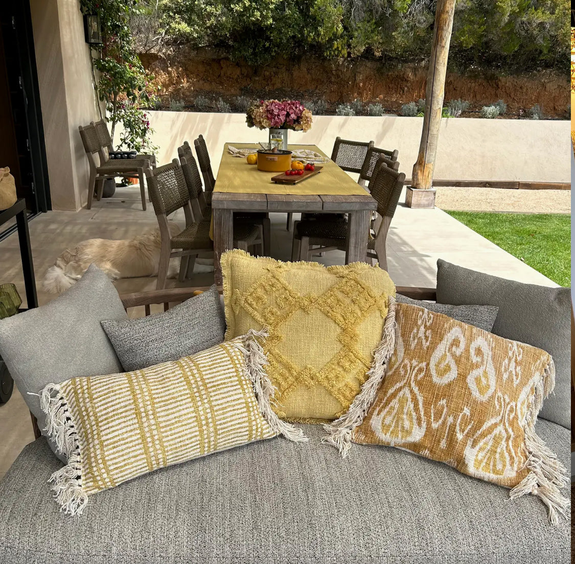 Gelbes Mimosenkissen aus gewebter Baumwolle mit Fransen 45x45cm Itarema