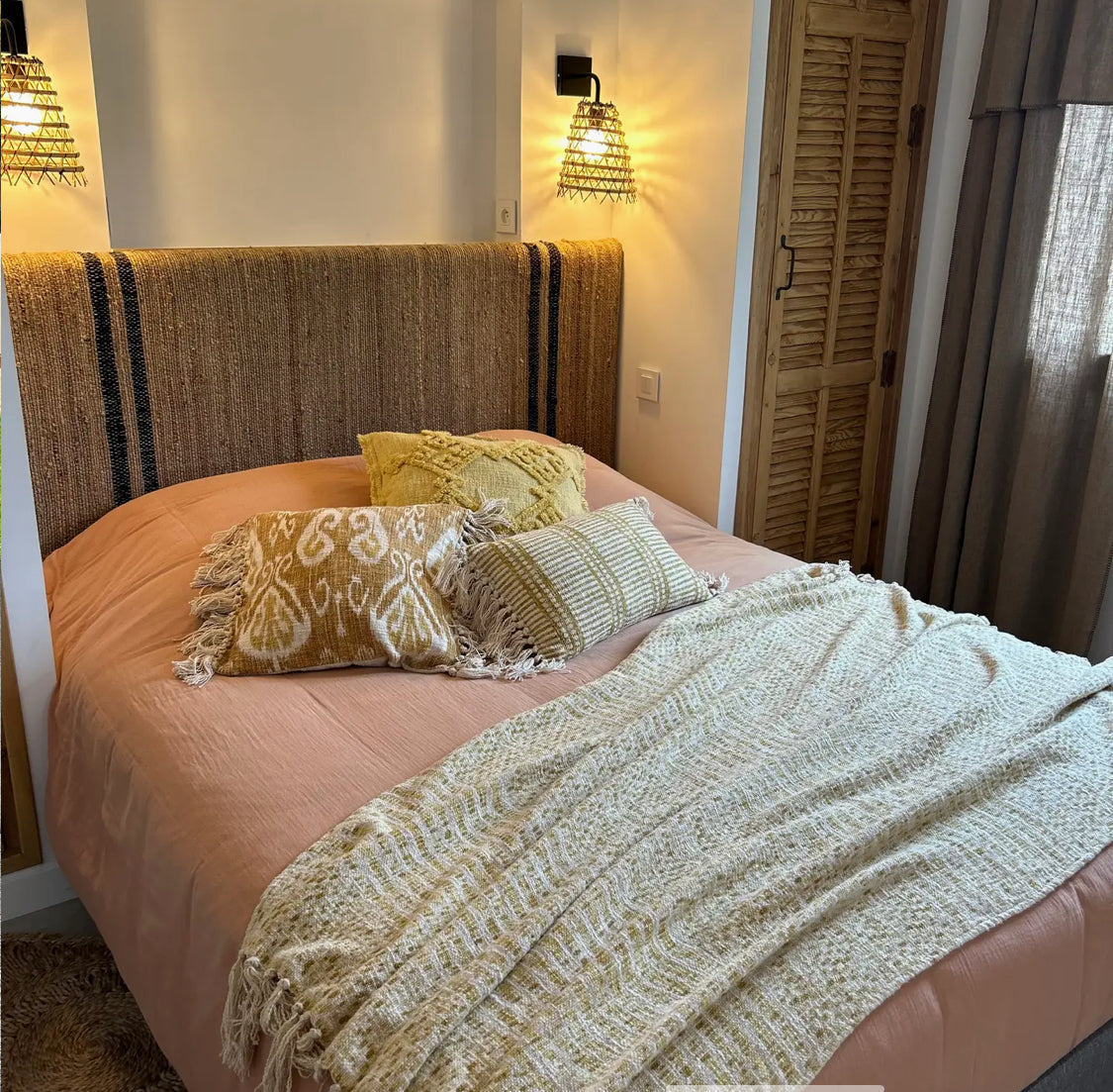 Gelbes Mimosenkissen aus gewebter Baumwolle mit Fransen 45x45cm Itarema