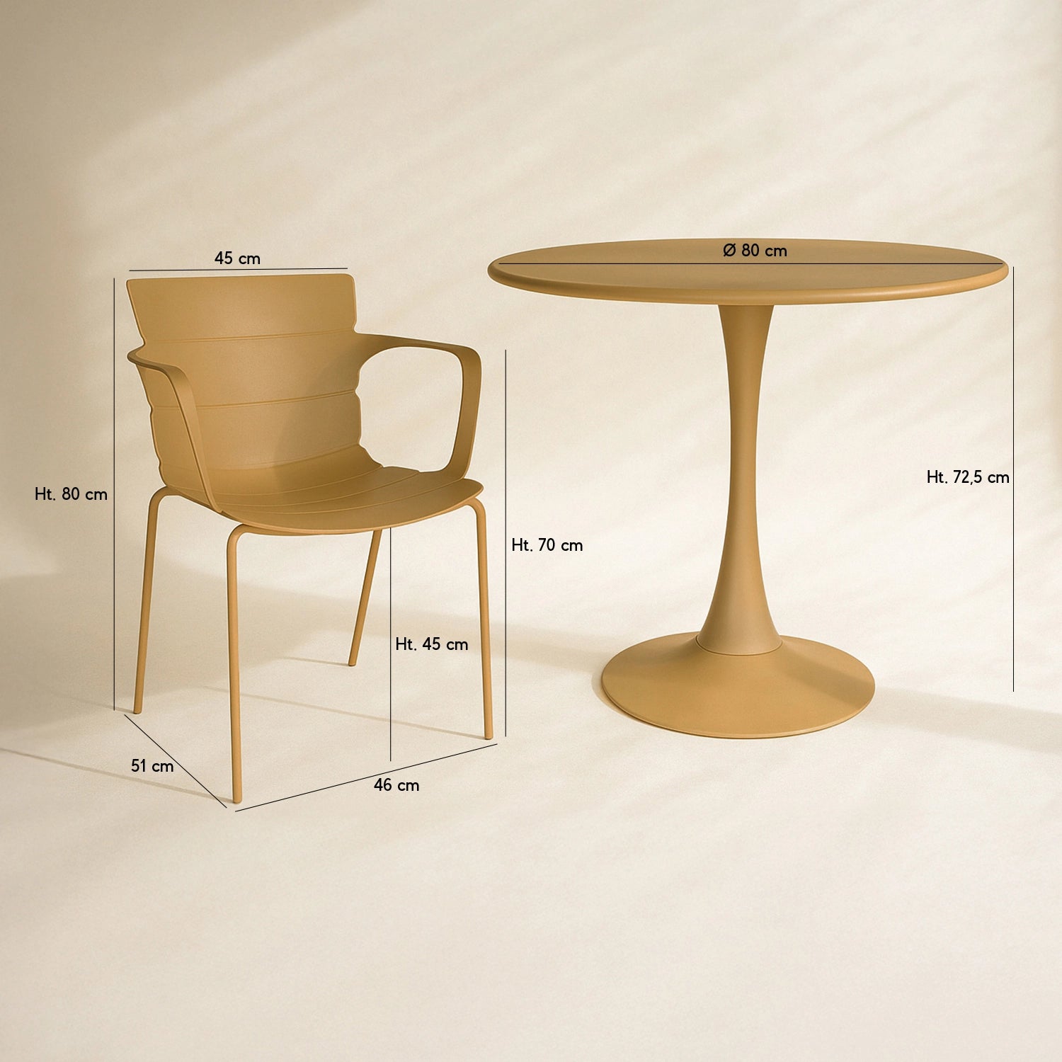 TISCH UND 4 STÜHLE AUS POLYPROPYLEN/METALL OCKER MONTAUK