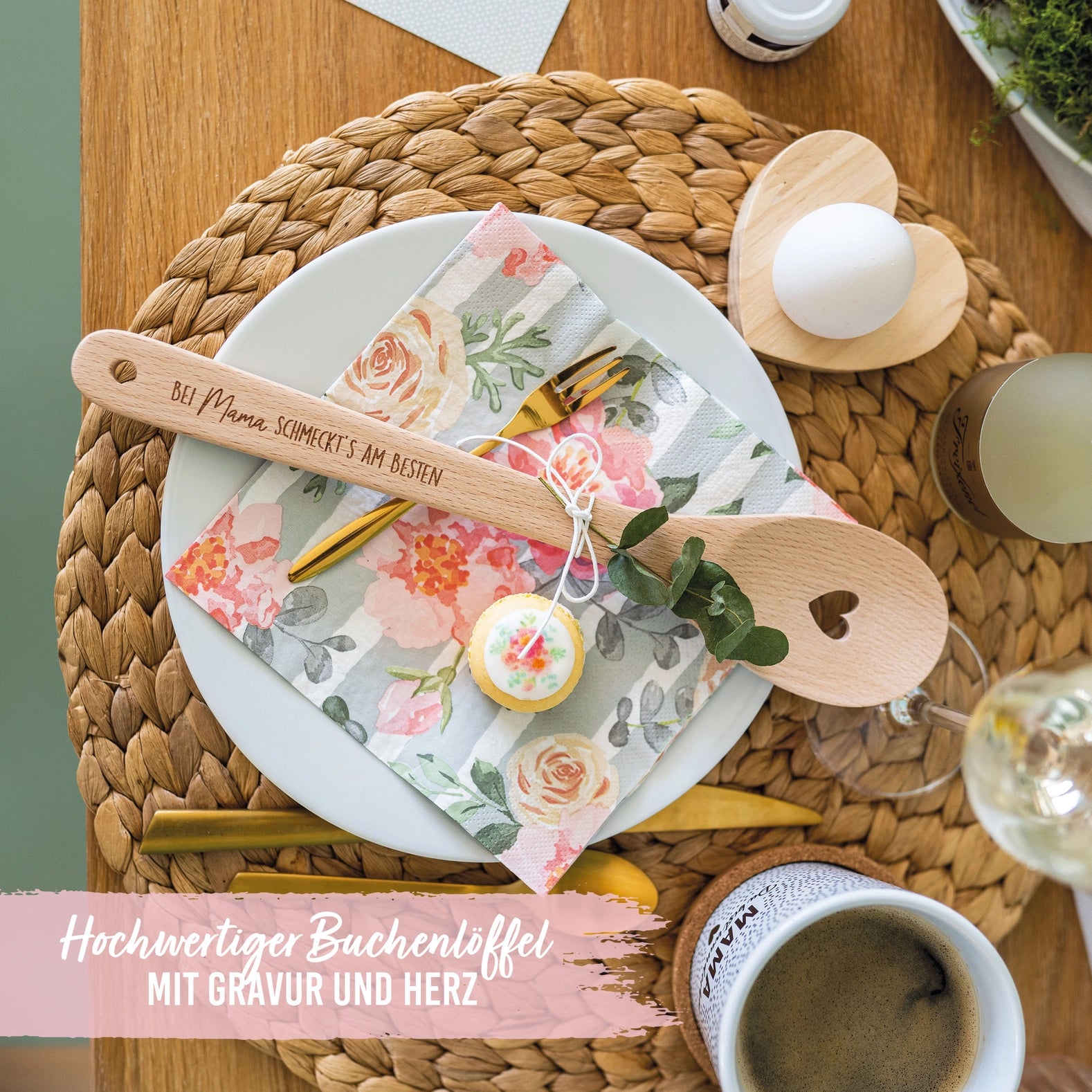 Kochlöffel aus Holz - Buche - mit Gravur Mutter Set 01