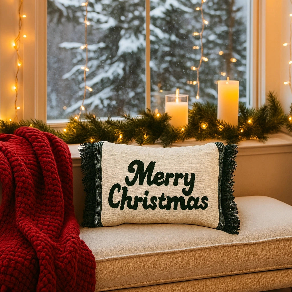 Kerst Kissenbezug Frohe Weihnachten mit Fransen - Urbane Hide