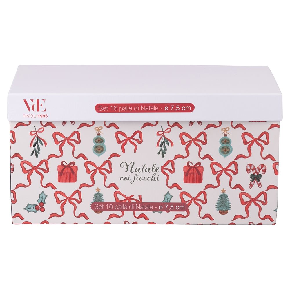 WEIHNACHTEN MIT SCHLEIFEN SET 16 KUGELN 7,5CM 4 SORTEN