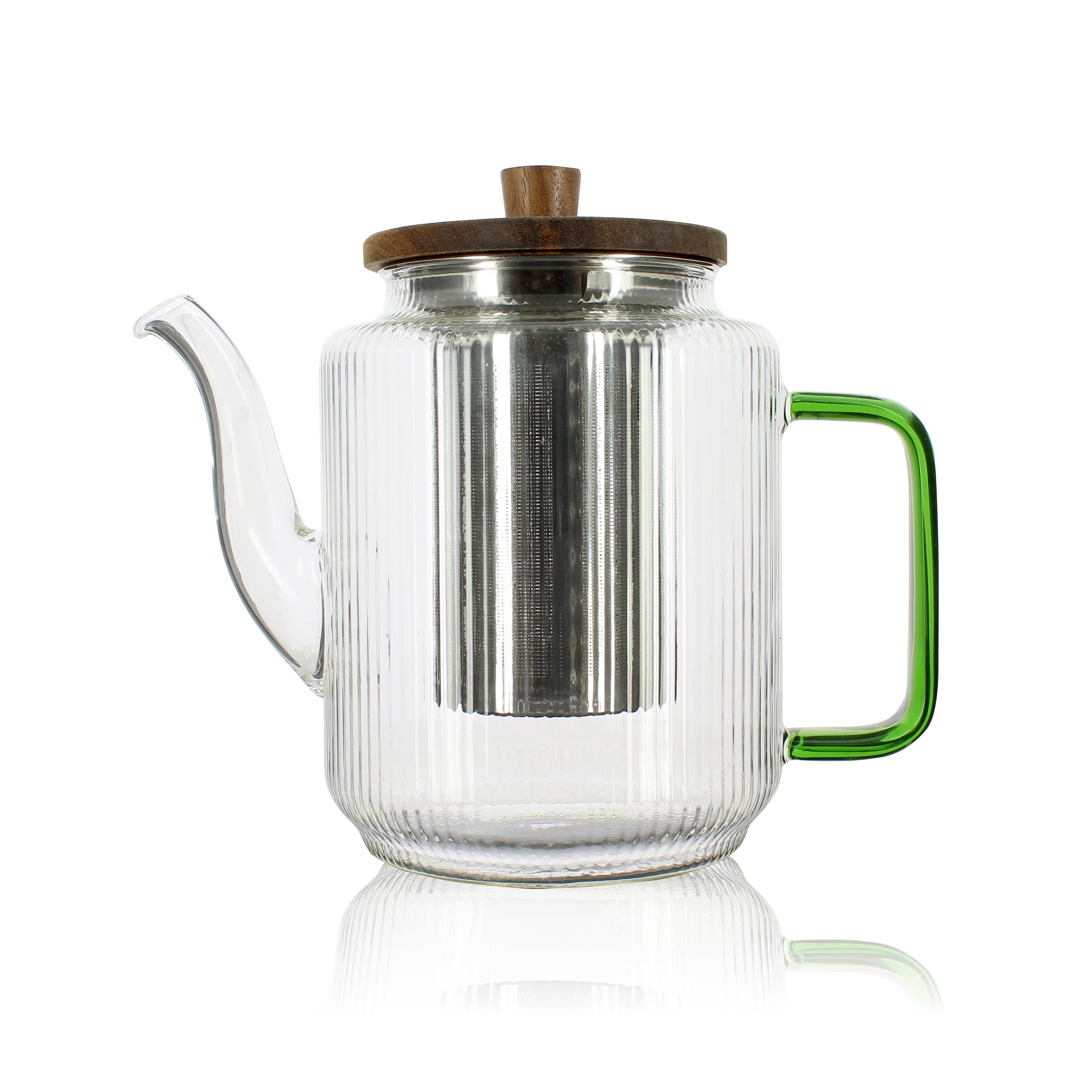 Karl Teekanne 1,2 l aus Borosilikatglas mit jadefarbenem Griff