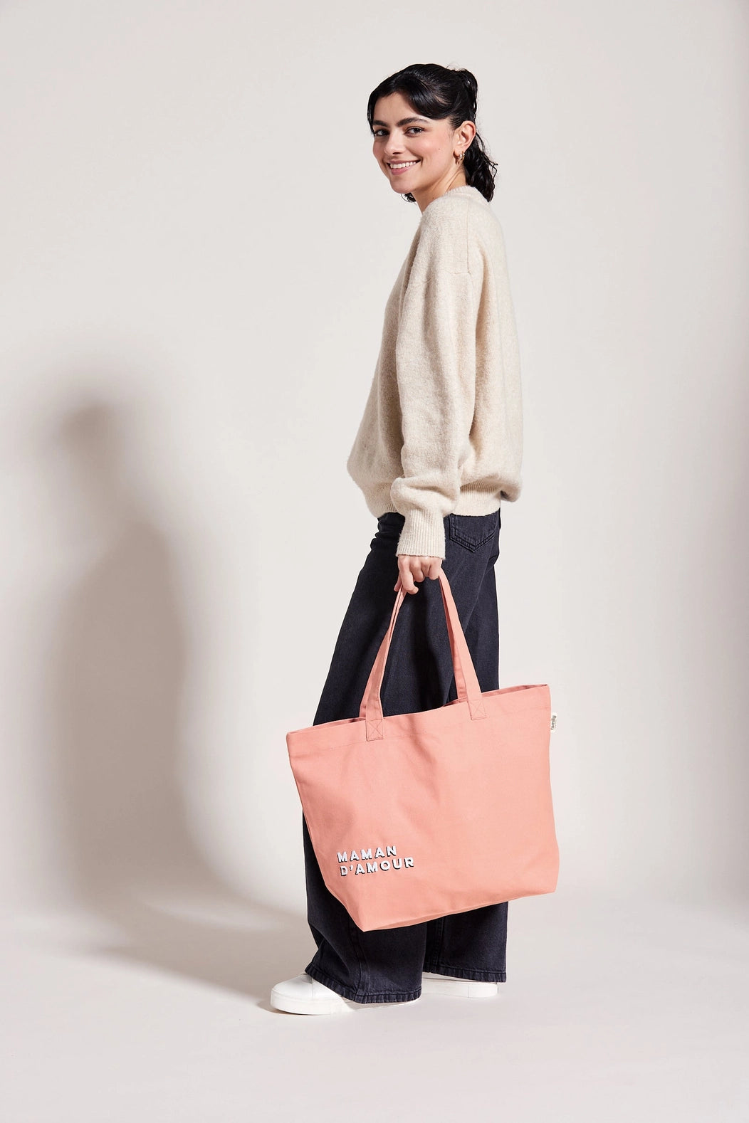 Bestickte Einkaufstasche LOVE MOM pink