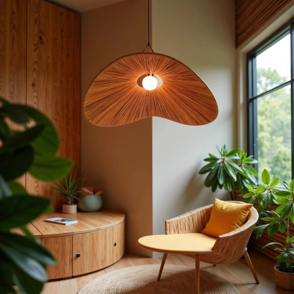 Natürliche Raffia-Pendelleuchte – Große handgewebte marokkanische Deckenleuchte