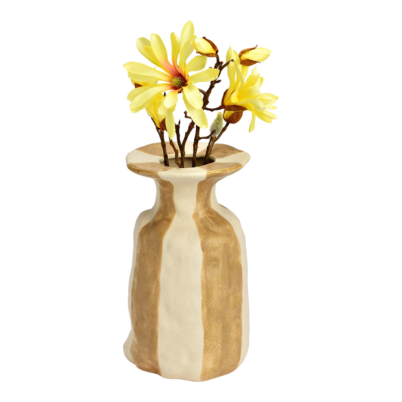 Vase gestreift aus Keramik, Beige/Weiß (B/H/T) 15x26x15cm