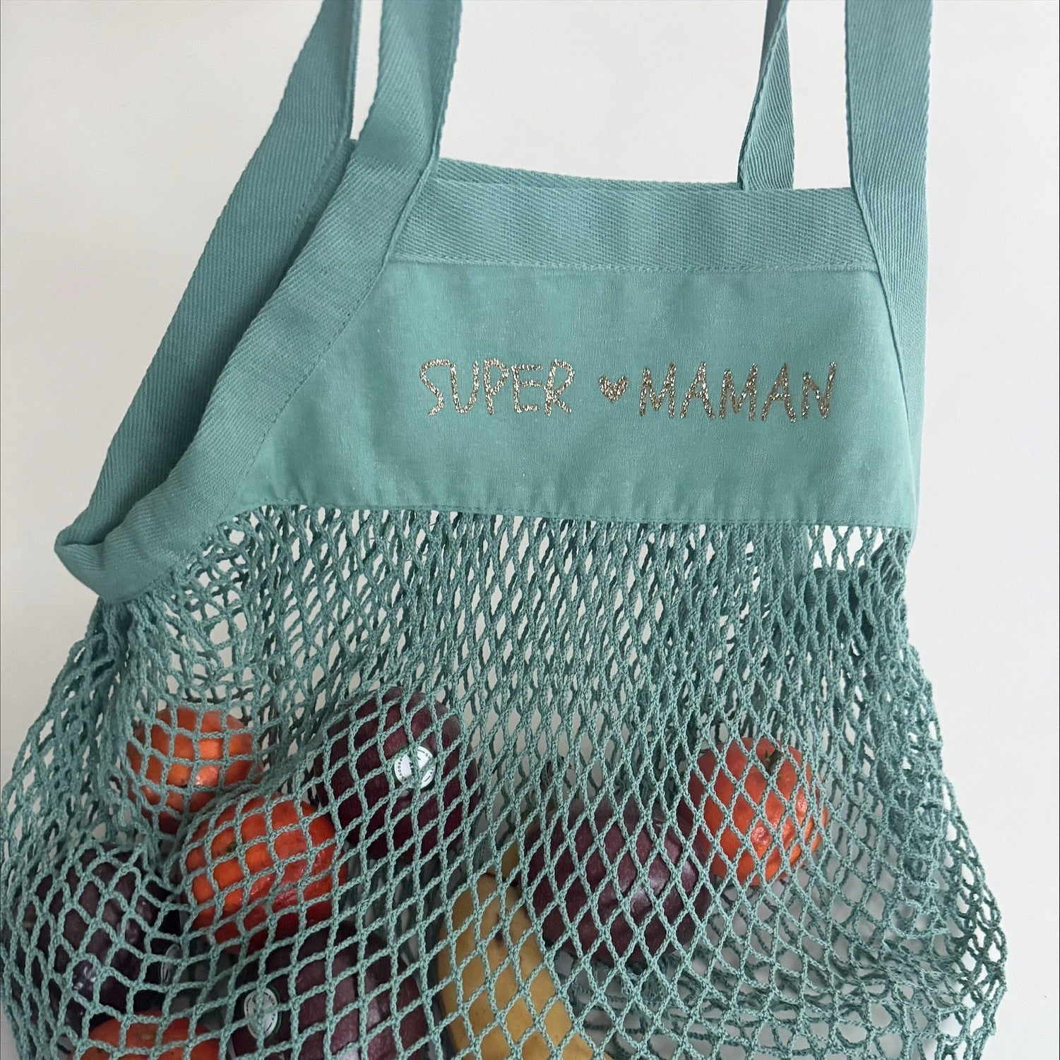 Netz-Einkaufsbeutel - Super Mama - 4 Farben zur Auswahl