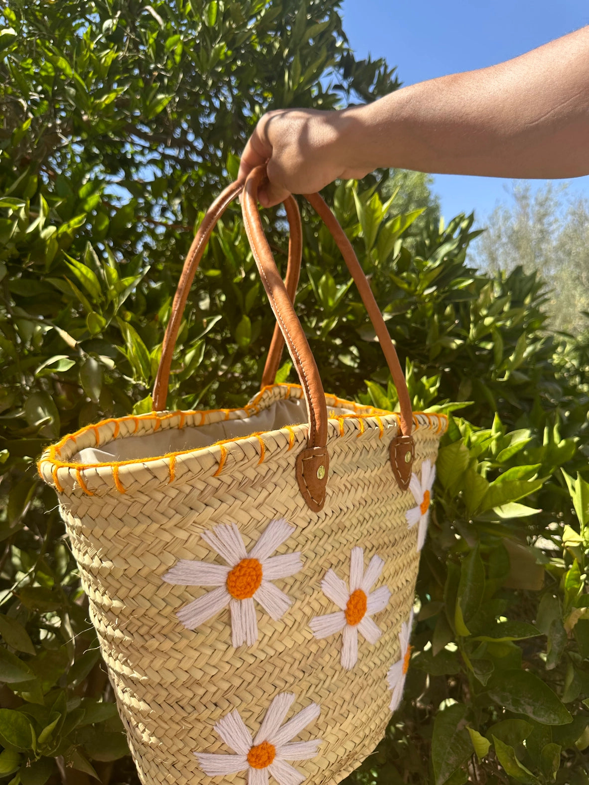 Strohtasche mit Ledergriffen – Französischer Marktkorb