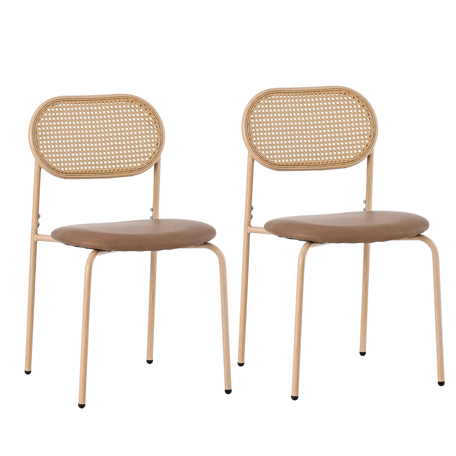 Esszimmerstühle aus Rattan (2er-Set), modernes Design, Metallbeine, braun, ergonomischer Komfort, für Wohnzimmer, Schlafzimmer oder Restaurant