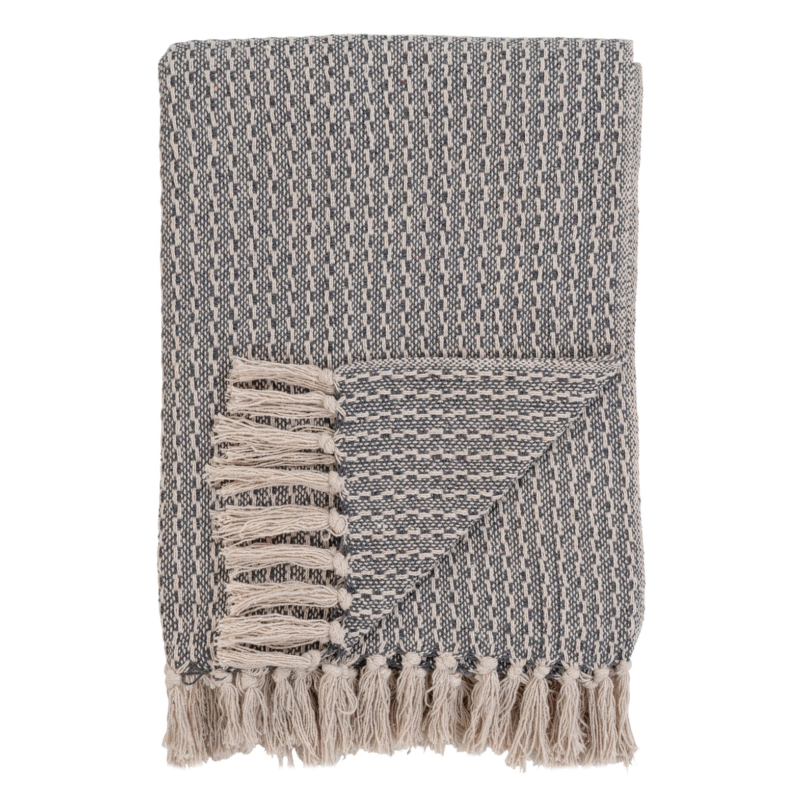 Cort Blanket - Decke, dunkelgrau, weiße Baumwolle, 130x160 cm