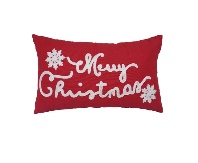 Rotes Weihnachtskissen mit Text & Schneeflocken – Urbane Hide