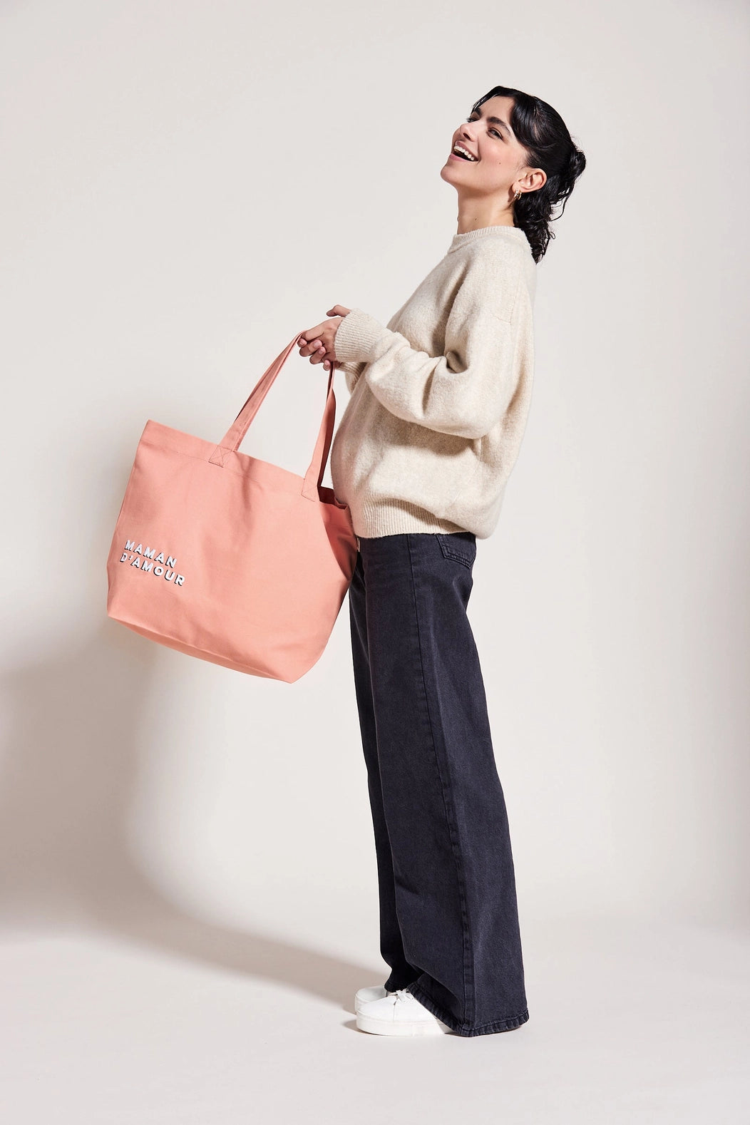 Bestickte Einkaufstasche LOVE MOM pink