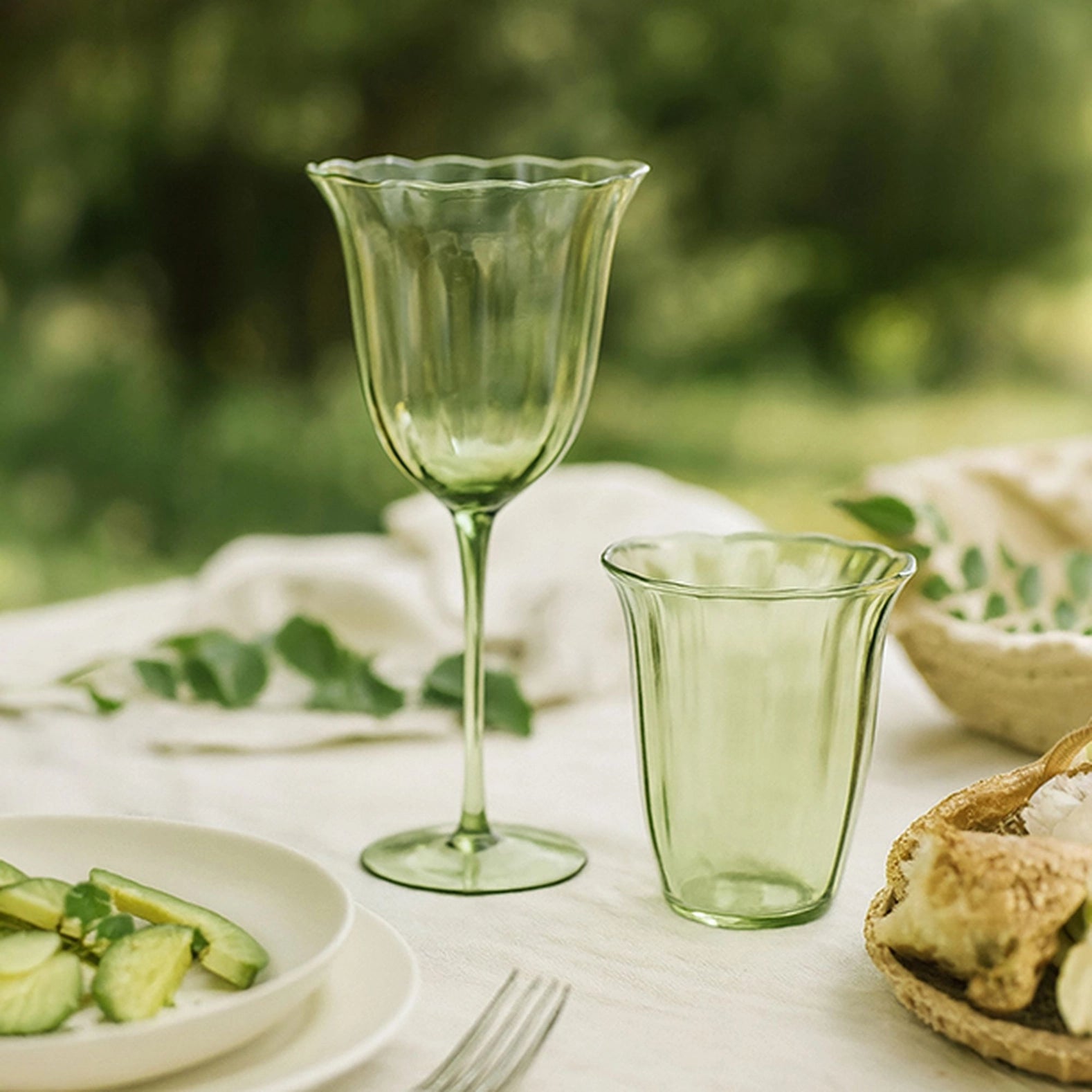 4ER-SET EDEN-BECHER 35,5 CL AUS GRÜNEM GLAS
