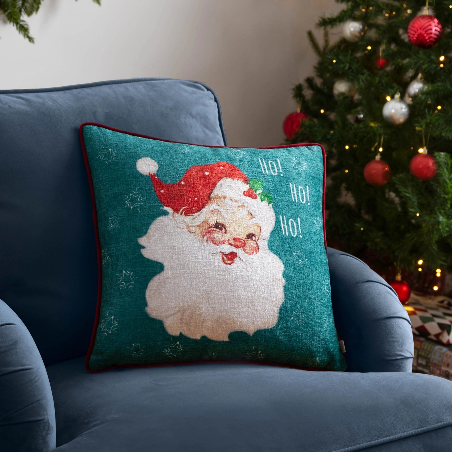 Kissen im Vintage-Stil mit Weihnachtsmann-Print, mehrfarbig