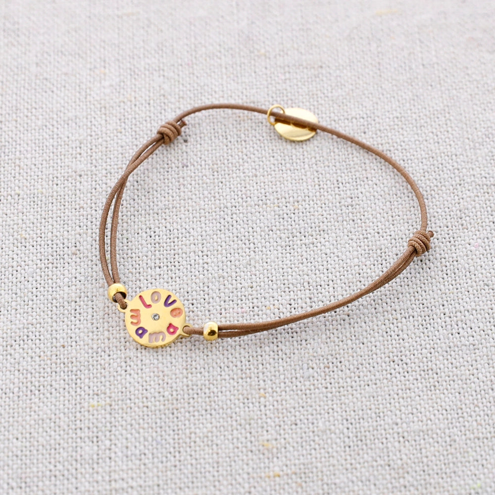 Love Mama Medaillenarmband aus Stahl mit elastischem Band